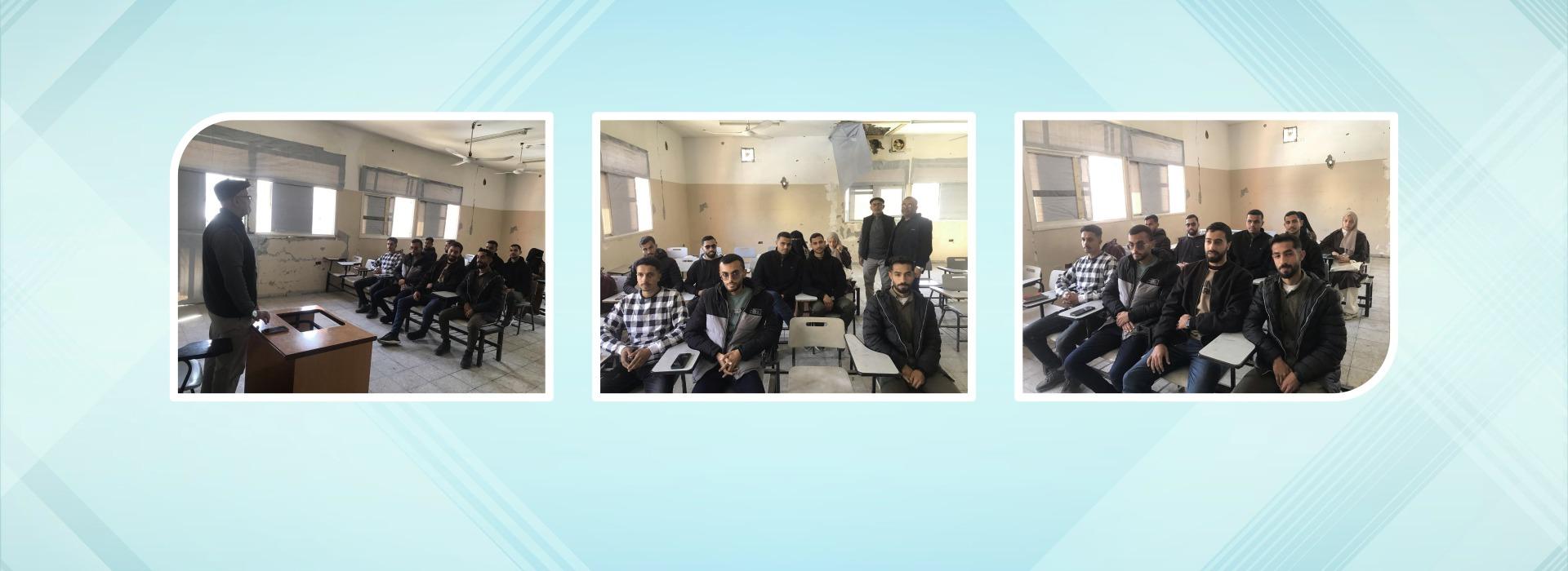 Gaza Branch: During an in-person meeting on campus in Gaza, students engage in discussing their graduation projects